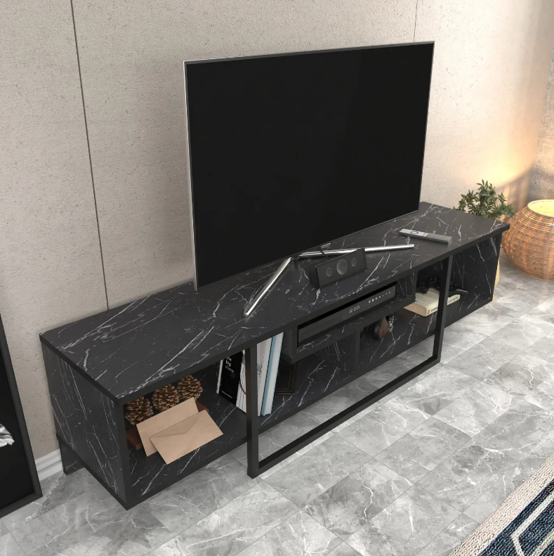 meuble tv noir effet marbre